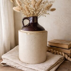 Vintage Two-Tone Ceramic Jug Brown and Cream